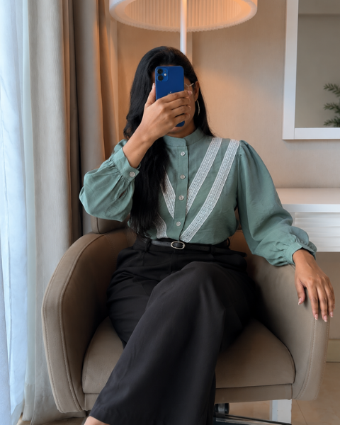 Silk Aura Blouse _ Olive Green