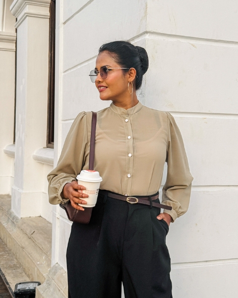 Silk Aura Blouse _ Olive Green