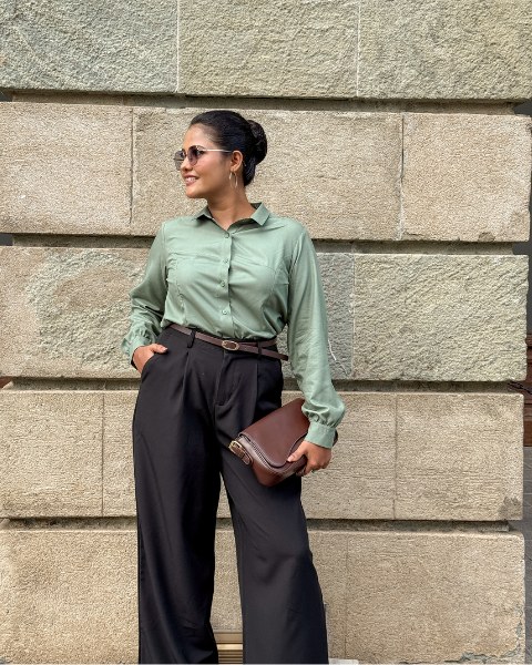 Eleanor Tailored Shirt- Olive Green