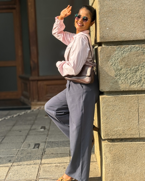 Tailored Wide-Leg Pant _ Slate Gray