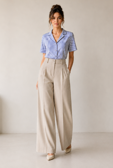 Tailored Wide-Leg Pant - Latte Beige