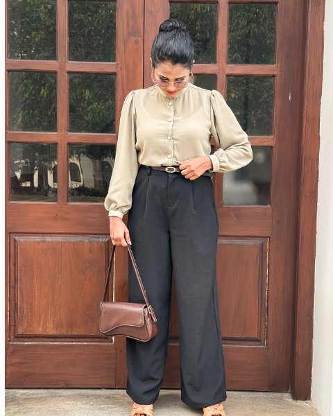 Tailored Wide-Leg Pant _ Carbon Black